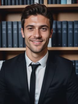 photo professionnelle ia de Homme en costume noir sur fond de bibliothèque