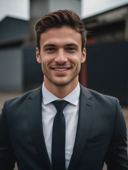 photo professionnelle ia de Homme en costume noir sur fond d'usine