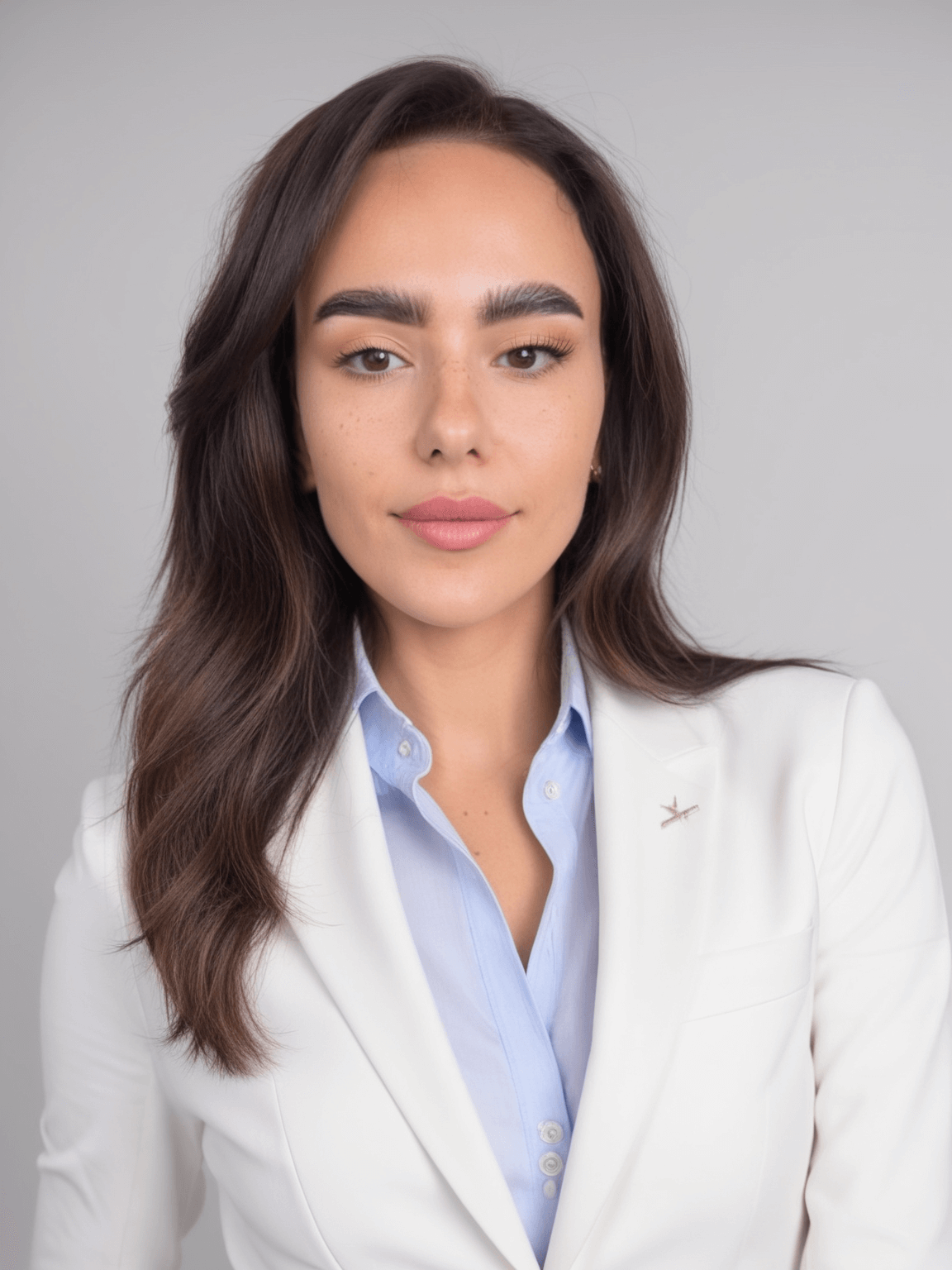 Photo IA professionnel, Femme en costume blanc, sur fond blanc générée avec PhotoMaintenant